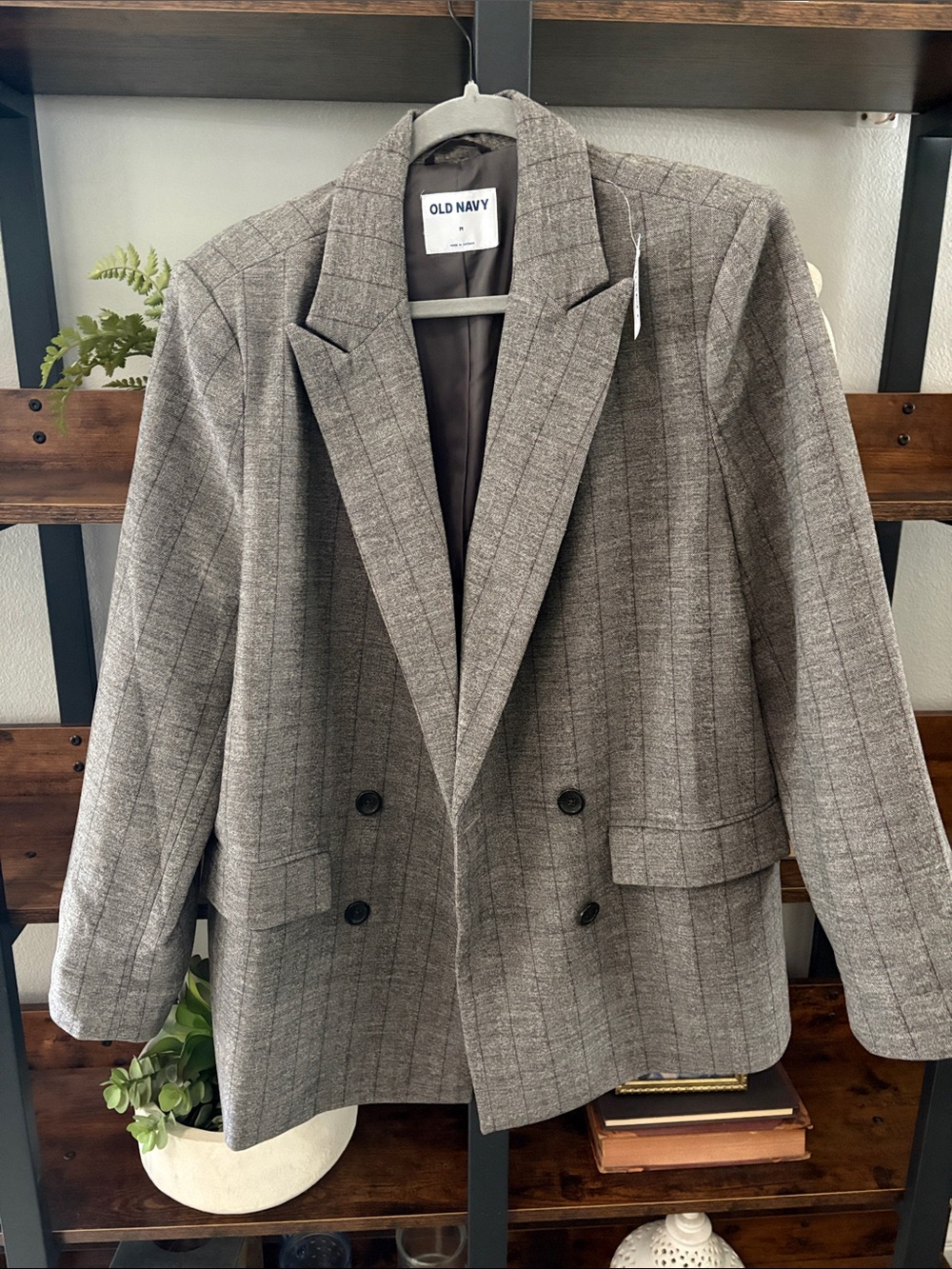 Old Navy Gray Pinstripe Double-Breasted Blazer Jacket